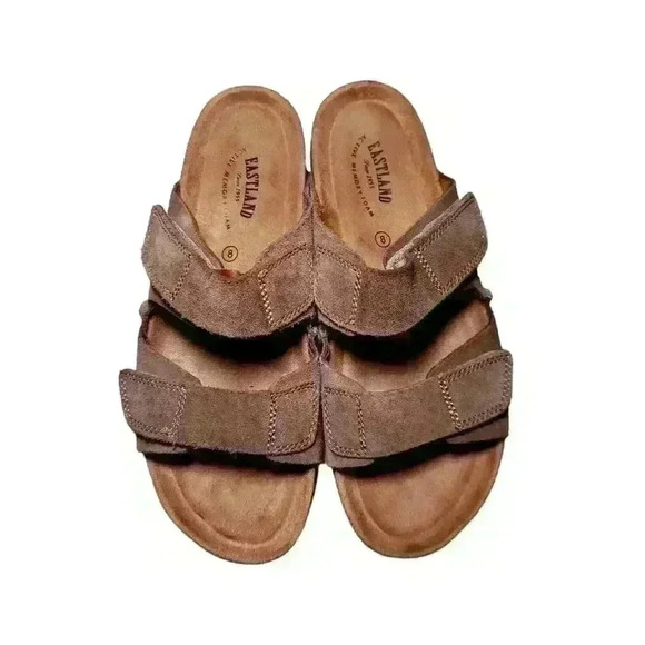 Eastland Caleb brown suede adjustable strap slides - Picture 3 of 9
